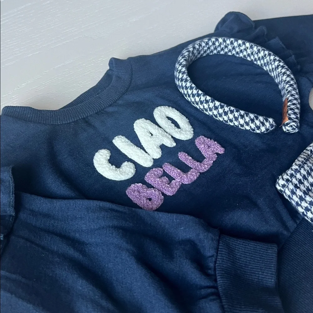 Lila & Jack Ciao Bella 3 Piece Set Sweatshirt Skort Headband 2T 3T